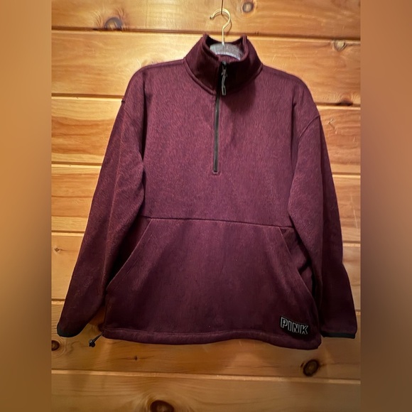Pink Victoria’s Secret 1/4 Zip Pullover Fleece Jacket Burgundy Medium - Picture 3 of 11